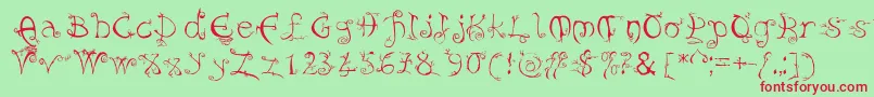 フォントEvernight – 赤い文字の緑の背景