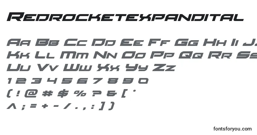 Шрифт Redrocketexpandital – алфавит, цифры, специальные символы