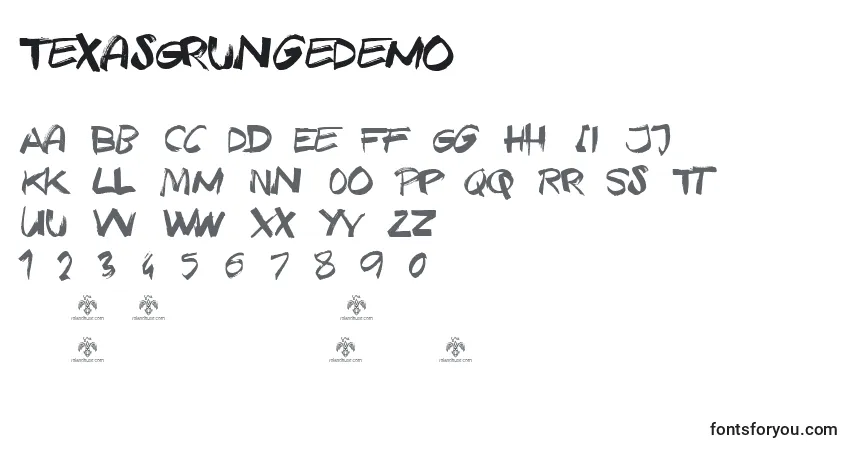 Czcionka TexasGrungeDemo – alfabet, cyfry, specjalne znaki
