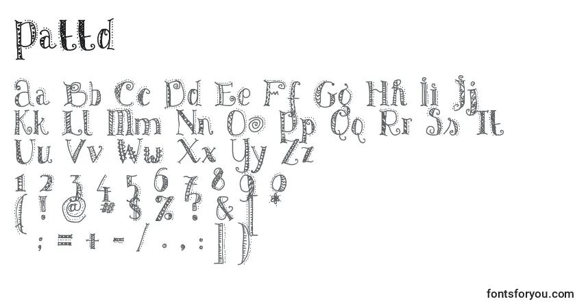 Schriftart Pattd – Alphabet, Zahlen, spezielle Symbole