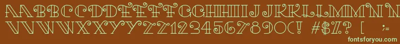 フォントKari – 緑色の文字が茶色の背景にあります。