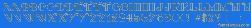 フォントKari – オレンジ色の文字が青い背景にあります。