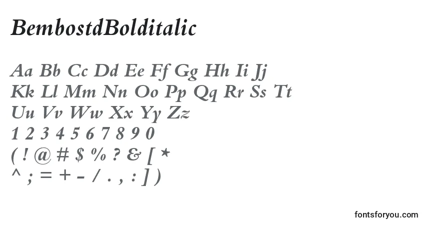 Czcionka BembostdBolditalic – alfabet, cyfry, specjalne znaki