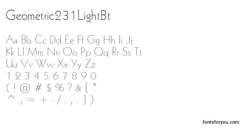 Шрифт Geometric231LightBt – алфавит, цифры, специальные символы