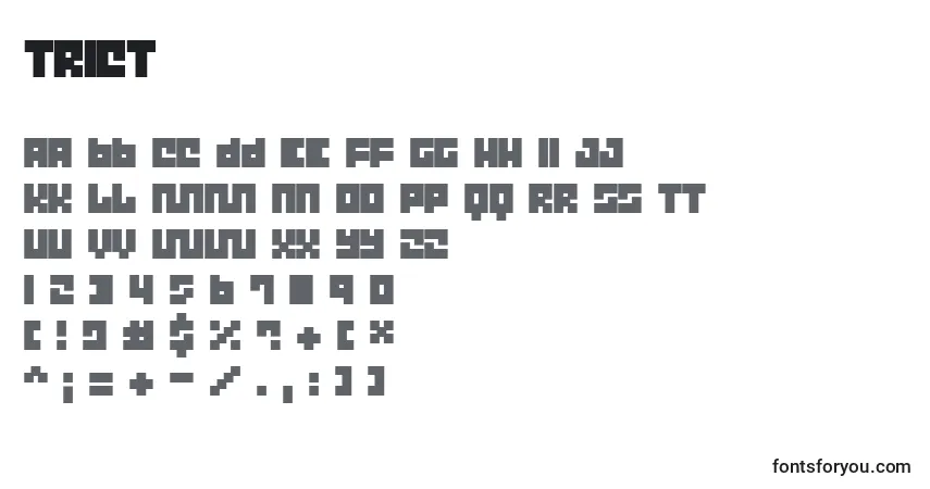 Schriftart Trict – Alphabet, Zahlen, spezielle Symbole