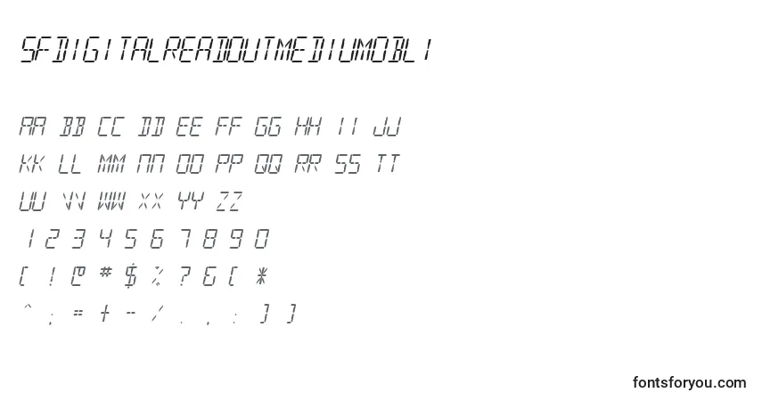 Шрифт SfdigitalreadoutMediumobli – алфавит, цифры, специальные символы