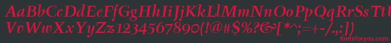 TyfaItcMediumItalic-Schriftart – Rote Schriften auf schwarzem Hintergrund