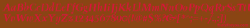 フォントTyfaItcMediumItalic – 赤い文字が茶色の背景にあります。