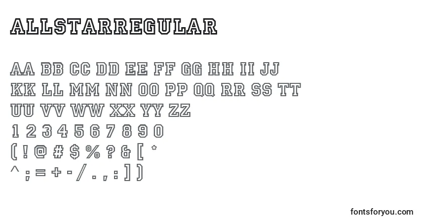 Czcionka AllstarRegular – alfabet, cyfry, specjalne znaki