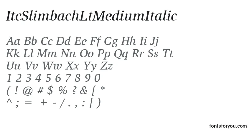 A fonte ItcSlimbachLtMediumItalic – alfabeto, números, caracteres especiais