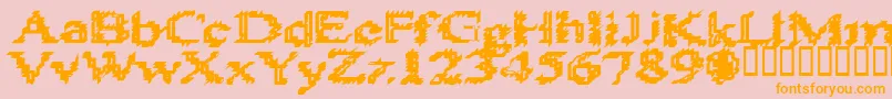 フォントHeats586 – オレンジの文字がピンクの背景にあります。