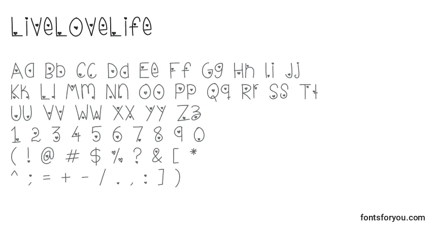 Schriftart LiveLoveLife – Alphabet, Zahlen, spezielle Symbole