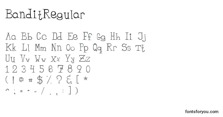 A fonte BanditRegular – alfabeto, números, caracteres especiais