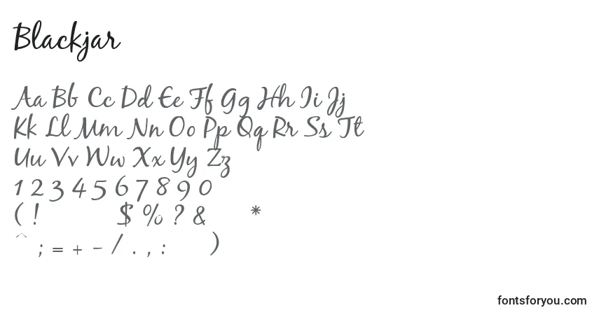 Schriftart Blackjar – Alphabet, Zahlen, spezielle Symbole