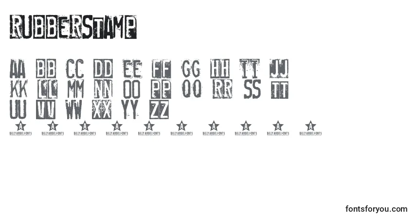 Czcionka Rubberstamp (58674) – alfabet, cyfry, specjalne znaki