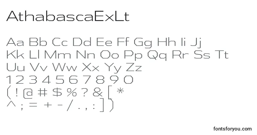 Czcionka AthabascaExLt – alfabet, cyfry, specjalne znaki