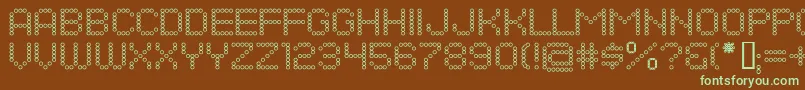 フォントDotsAllForNowOpenJl – 緑色の文字が茶色の背景にあります。