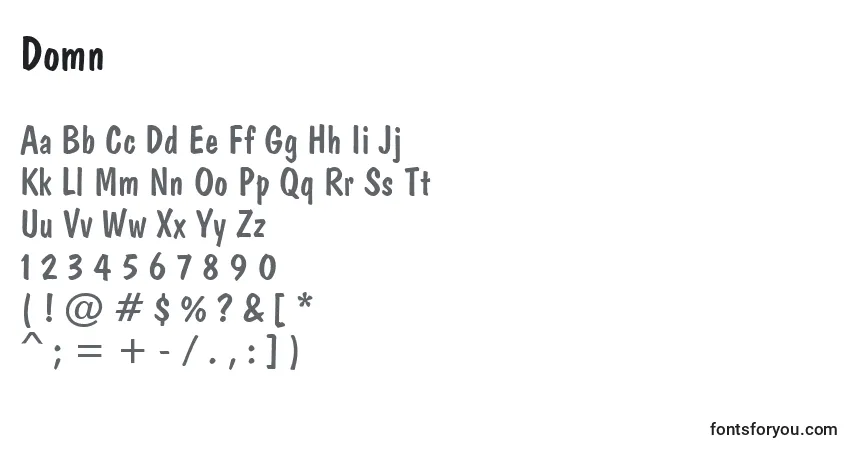 Czcionka Domn – alfabet, cyfry, specjalne znaki