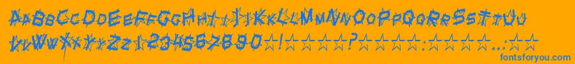 StarDustCondensedItalic-Schriftart – Blaue Schriften auf orangefarbenem Hintergrund