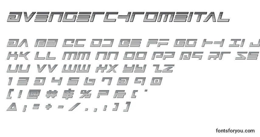 A fonte Avengerchromeital – alfabeto, números, caracteres especiais