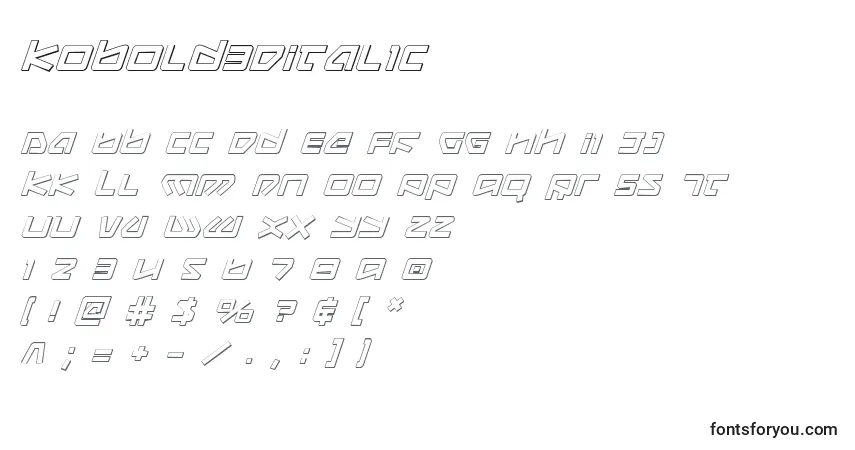 Schriftart Kobold3DItalic – Alphabet, Zahlen, spezielle Symbole