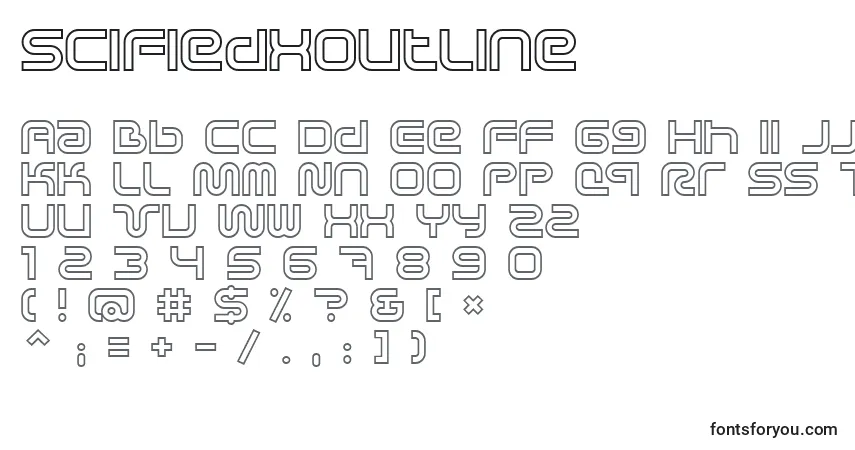 A fonte SciFiedXOutline – alfabeto, números, caracteres especiais