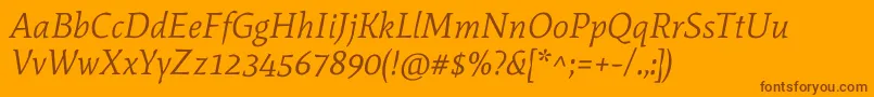 MateItalic-Schriftart – Braune Schriften auf orangefarbenem Hintergrund