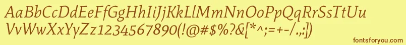Fonte MateItalic – fontes marrons em um fundo amarelo