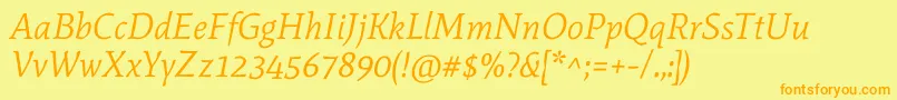 MateItalic-fontti – oranssit fontit keltaisella taustalla