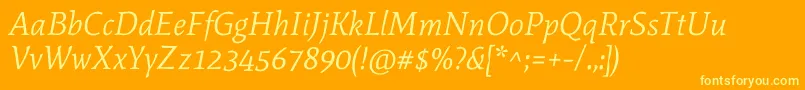 MateItalic-fontti – keltaiset fontit oranssilla taustalla