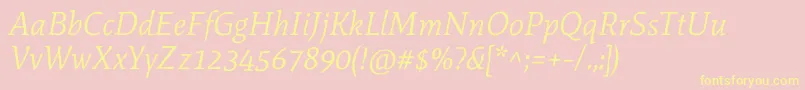 MateItalic-fontti – keltaiset fontit vaaleanpunaisella taustalla
