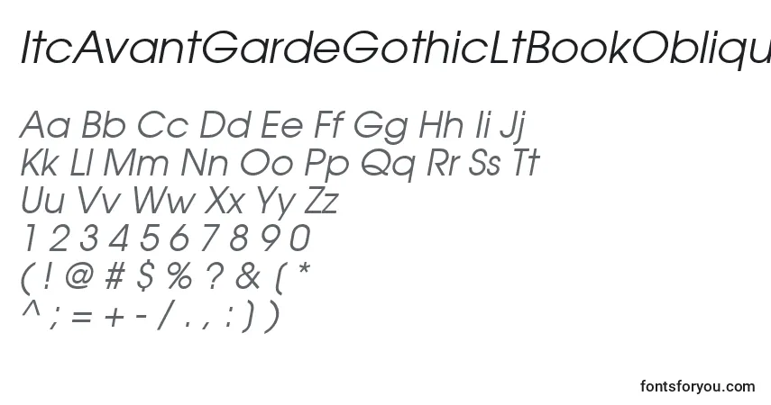 A fonte ItcAvantGardeGothicLtBookOblique – alfabeto, números, caracteres especiais