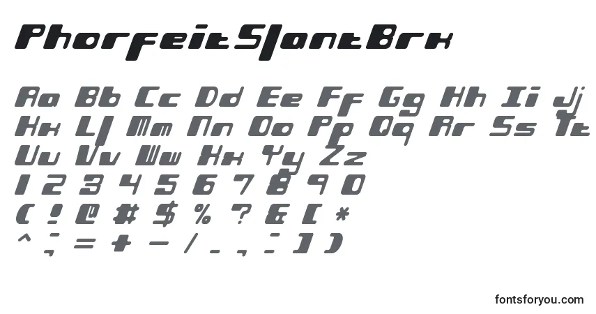 A fonte PhorfeitSlantBrk – alfabeto, números, caracteres especiais