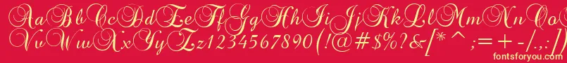 BrockScriptD-Schriftart – Gelbe Schriften auf rotem Hintergrund