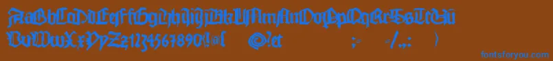 Monkswriting-Schriftart – Blaue Schriften auf braunem Hintergrund