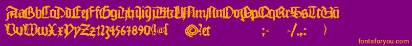 Monkswriting-Schriftart – Orangefarbene Schriften auf violettem Hintergrund