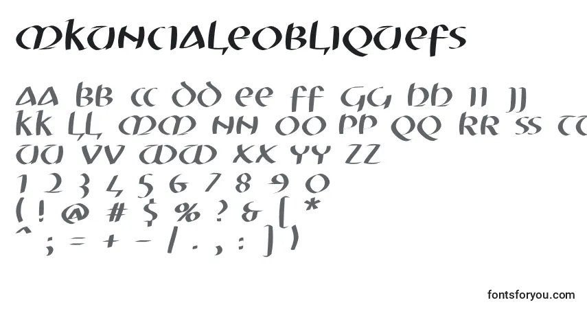 Mkuncialeobliquefs-fontti – aakkoset, numerot, erikoismerkit