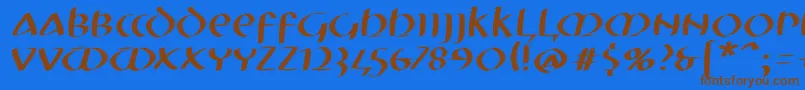 フォントMkuncialeobliquefs – 茶色の文字が青い背景にあります。