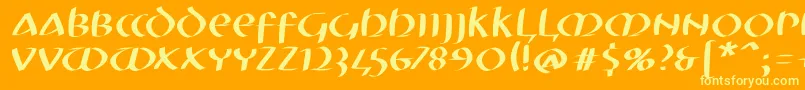 Mkuncialeobliquefs-Schriftart – Gelbe Schriften auf orangefarbenem Hintergrund