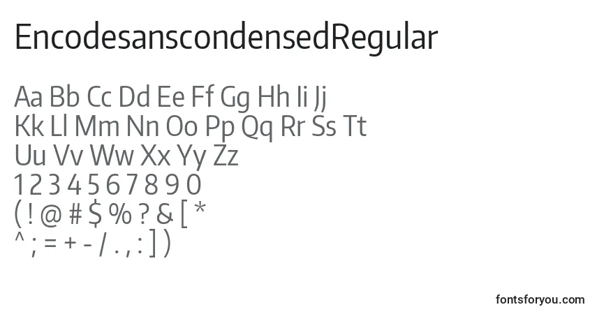 Czcionka EncodesanscondensedRegular – alfabet, cyfry, specjalne znaki