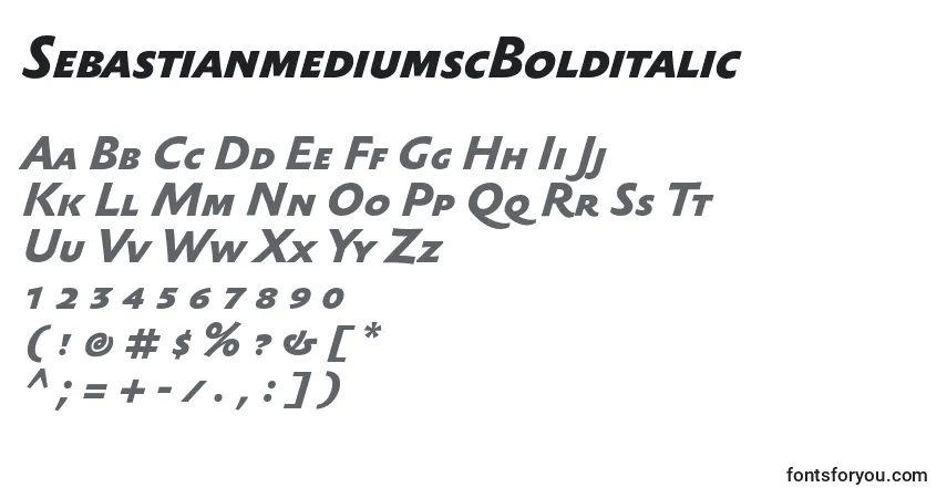 A fonte SebastianmediumscBolditalic – alfabeto, números, caracteres especiais