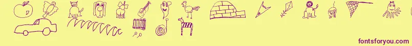 SlKidsAlphabet-Schriftart – Violette Schriften auf gelbem Hintergrund