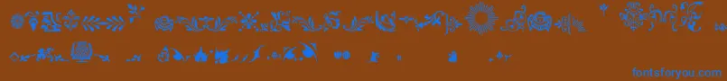 Fleurons-Schriftart – Blaue Schriften auf braunem Hintergrund
