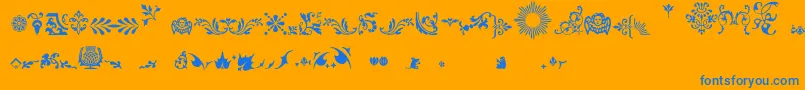 Fleurons-Schriftart – Blaue Schriften auf orangefarbenem Hintergrund