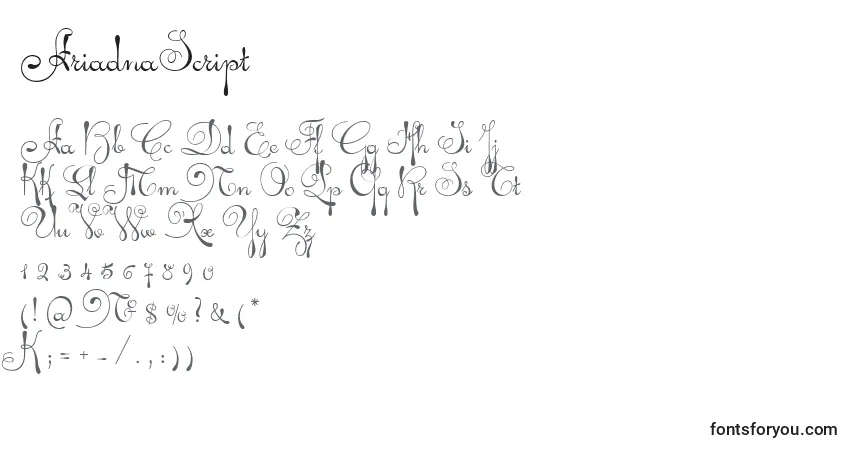 A fonte AriadnaScript – alfabeto, números, caracteres especiais
