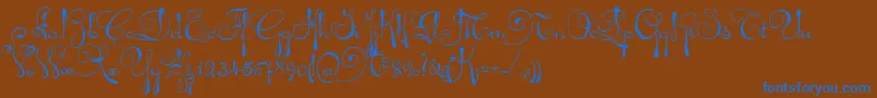 AriadnaScript-Schriftart – Blaue Schriften auf braunem Hintergrund