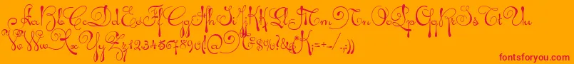 AriadnaScript-Schriftart – Rote Schriften auf orangefarbenem Hintergrund