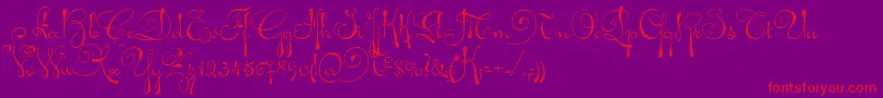 AriadnaScript-Schriftart – Rote Schriften auf violettem Hintergrund