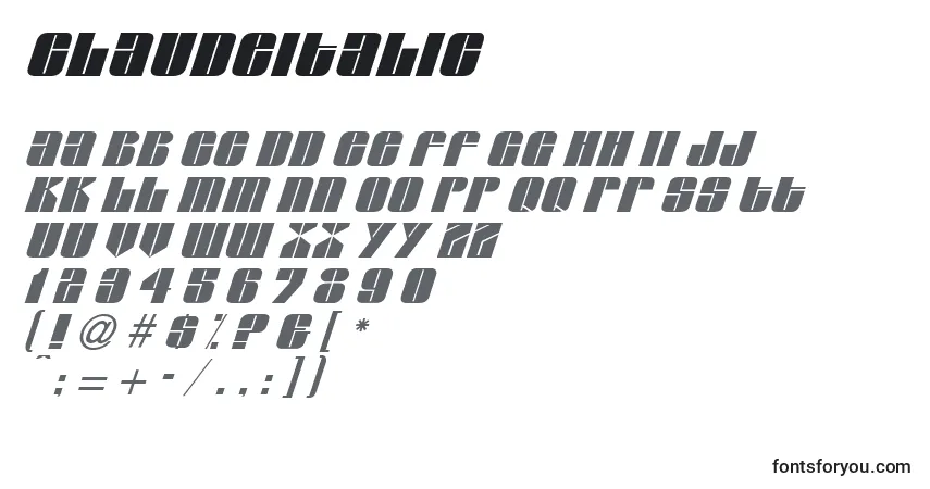 A fonte ClaudeItalic – alfabeto, números, caracteres especiais
