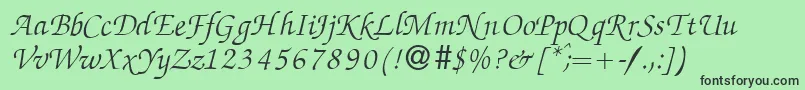 ZabriskiescriptItalic-Schriftart – Schwarze Schriften auf grünem Hintergrund